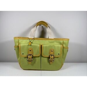 Coach Top Handle Lime Green Tote Zip Multi Pockets Leather Trim Organizer Bag